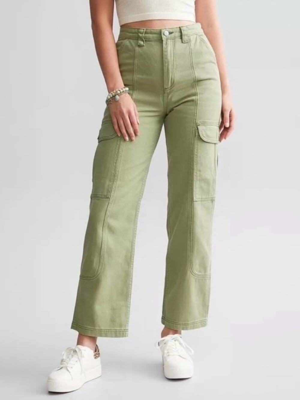 Billabong Green High-Rise Olive Wide-Leg Cargo Wall to Wall Pants Size 29
